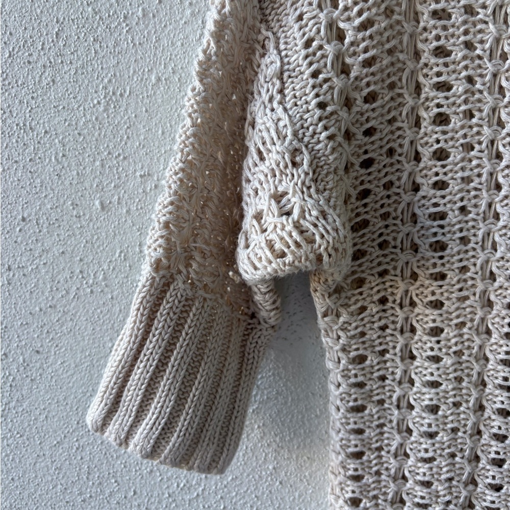 The Limited Small Linen Open Knit Crochet Cream Shirt Sleeve Sweater Boho Beach‎ - Picture 9 of 13